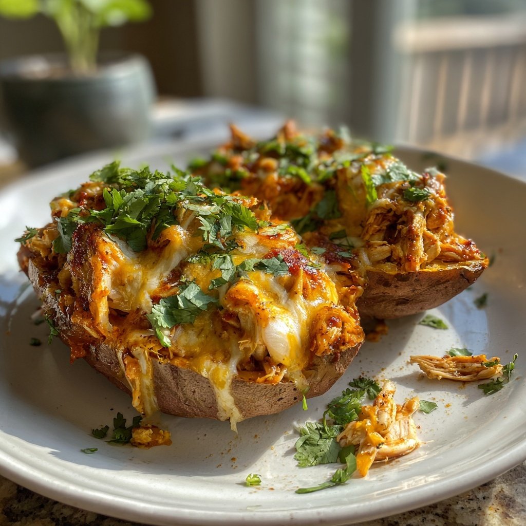 Shredded Chicken Stuffed Sweet Potatoes