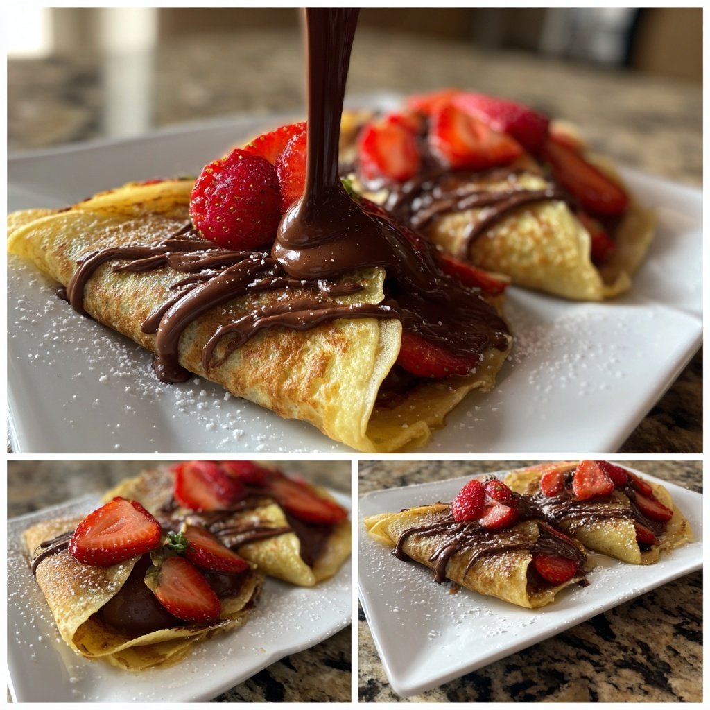 Valentine Breakfast Chocolate Stuffed Crepes