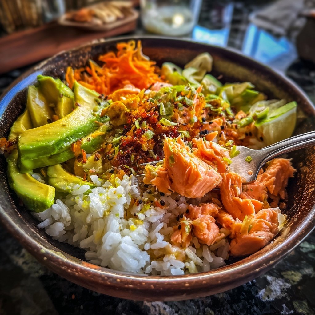 High Protein Salmon Rice Bowl