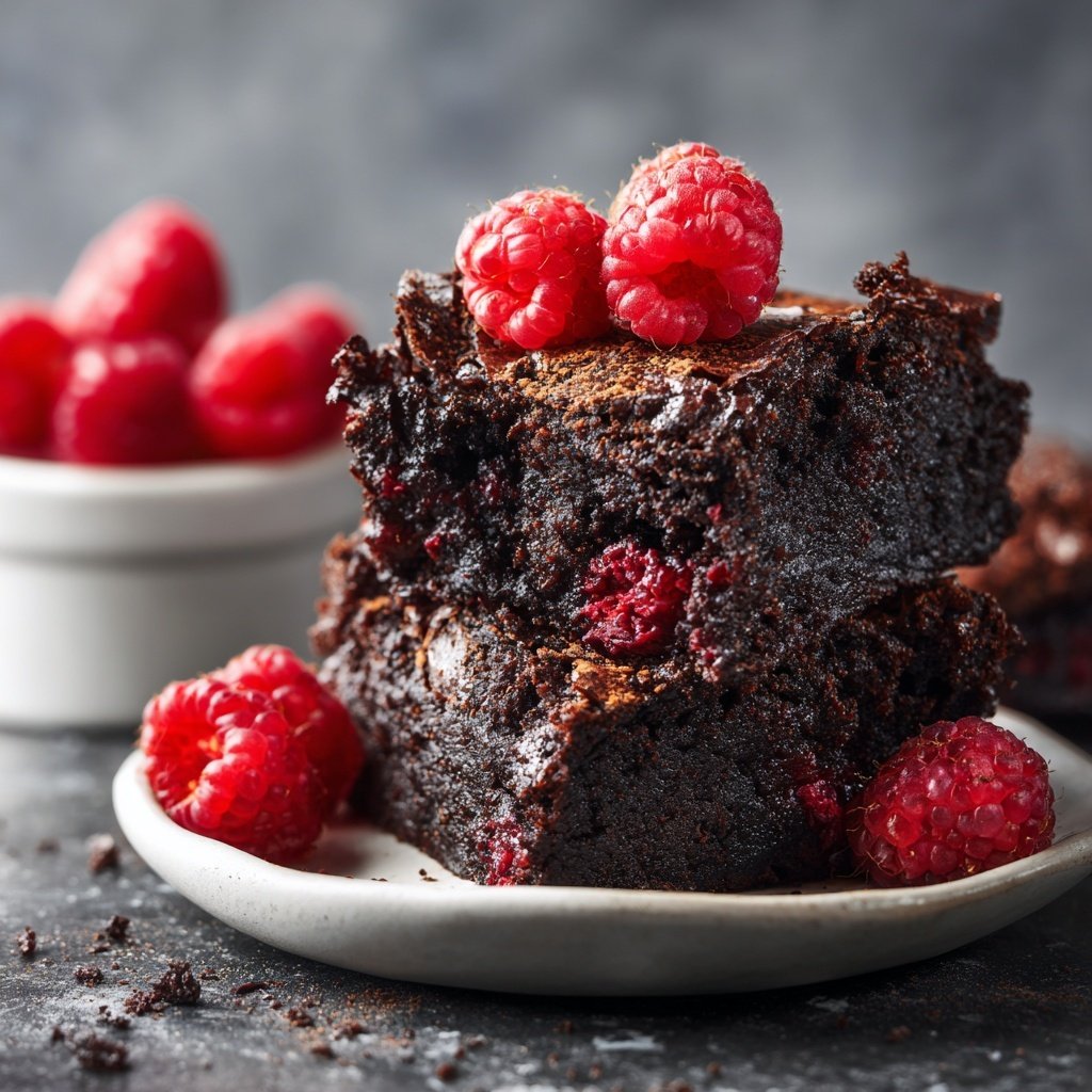 Cottage Cheese Brownies with Raspberries