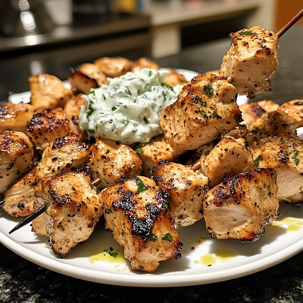 Greek Chicken Souvlaki with Tzatziki Sauce