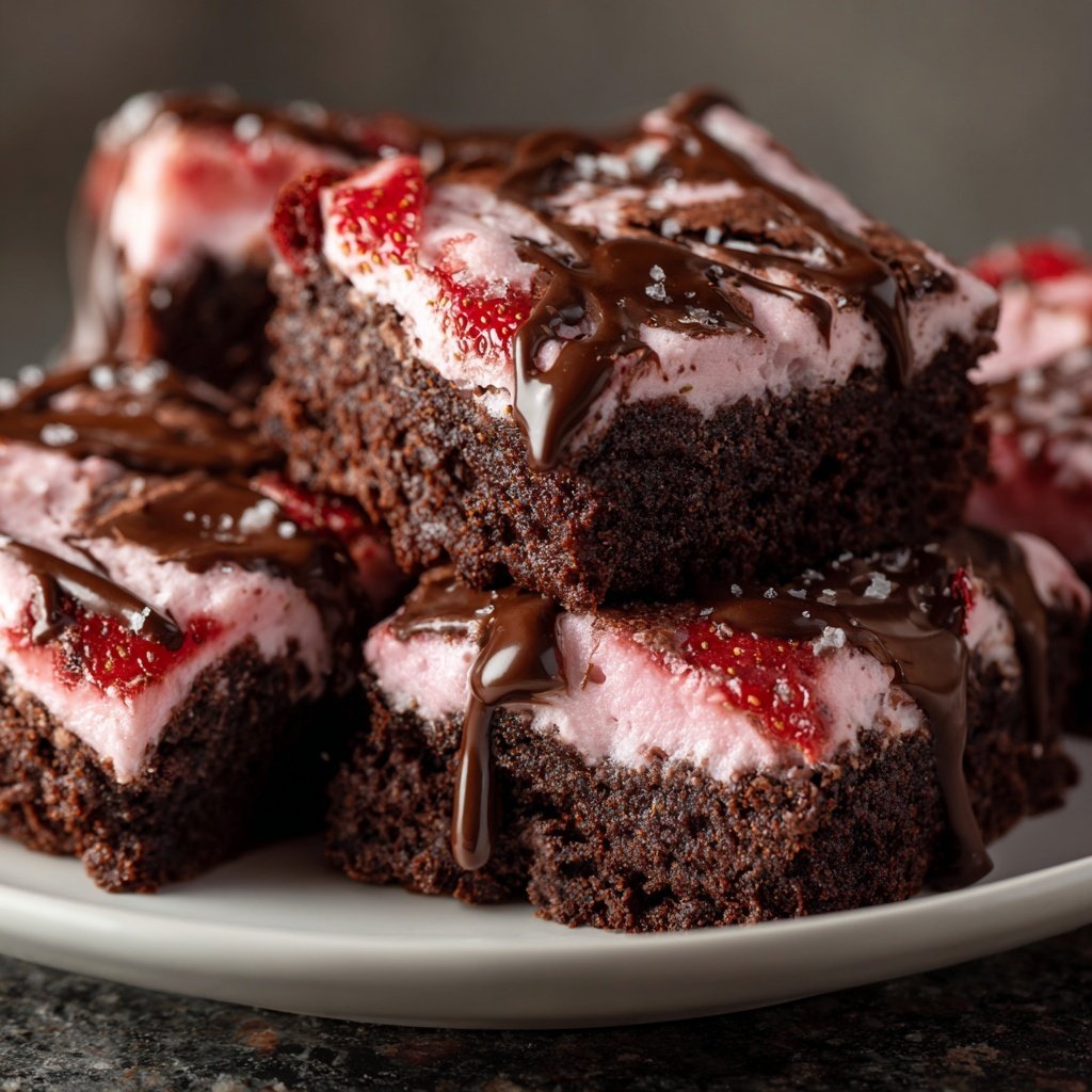 Cottage Cheese Brownies with Strawberry Cream